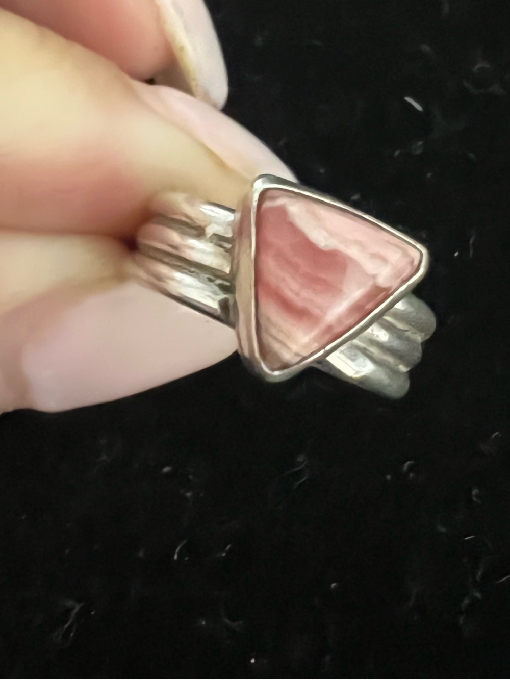 925 Sterling silver native signed BBT rhodochrosite ring.